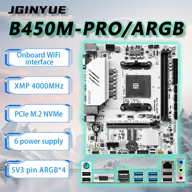 Pc Gaming Cpu - JGINYUE B450 AM4 Motherboard M-ATX supports