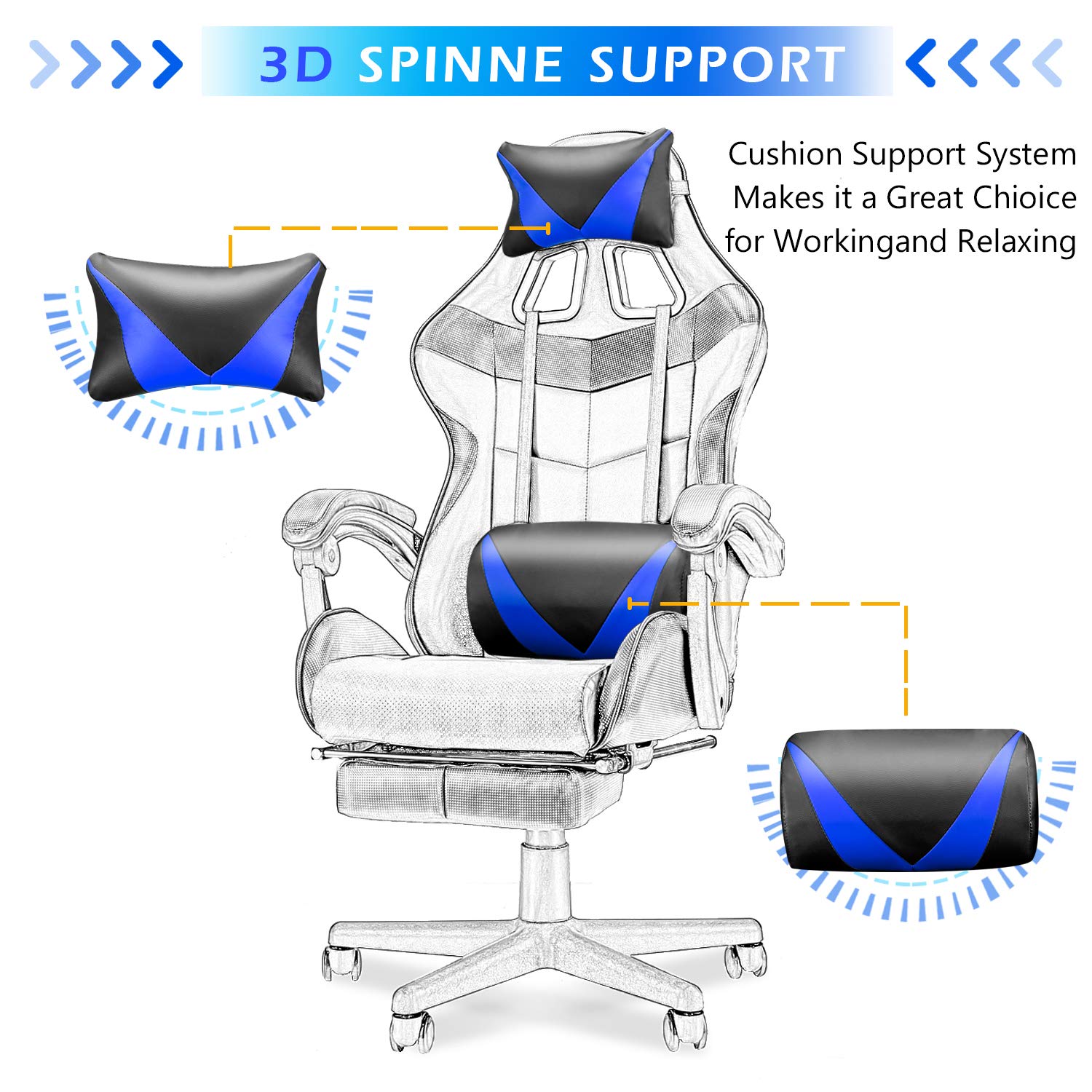 Blue Gaming Chair with Footres - Pc Gaming Chair のレビューと価格
