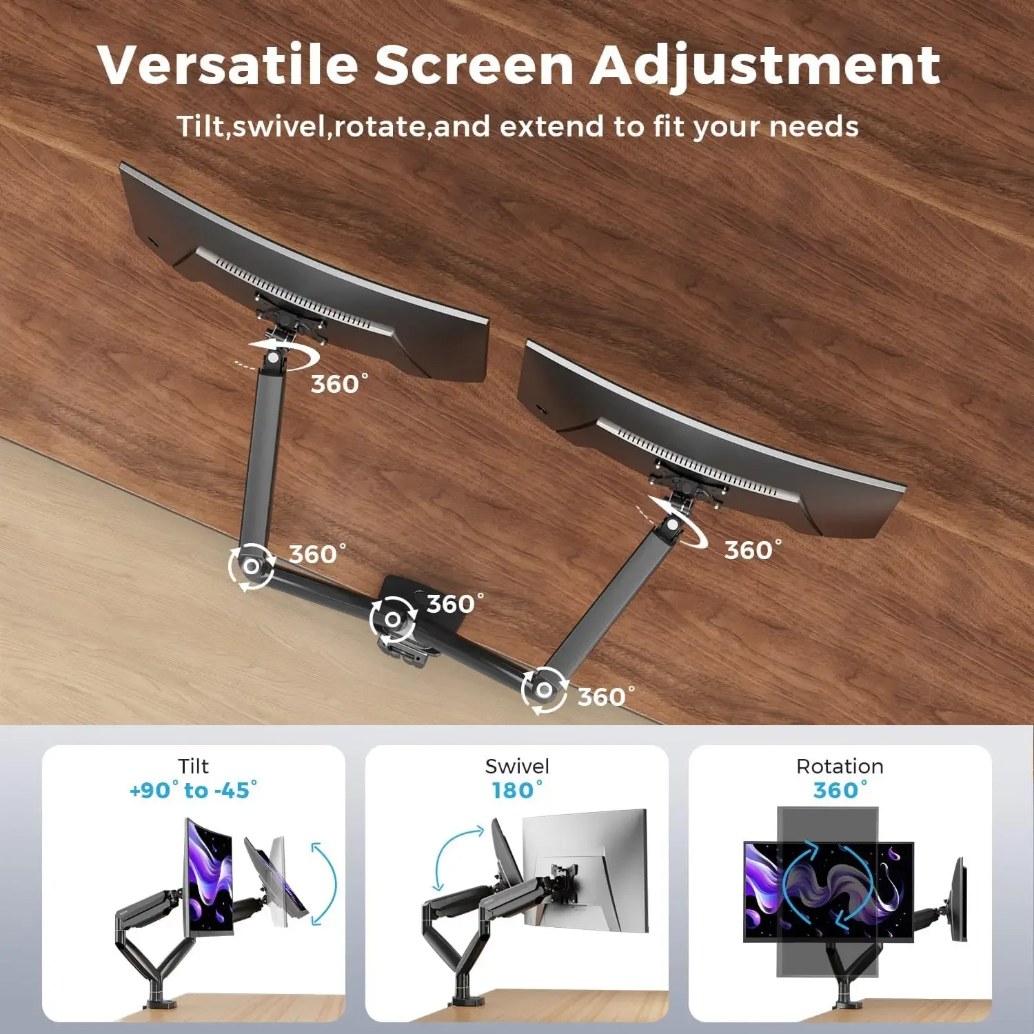 Curved Monitor Mount Dual Moni - Dual Monitor Arm のレビューと価格